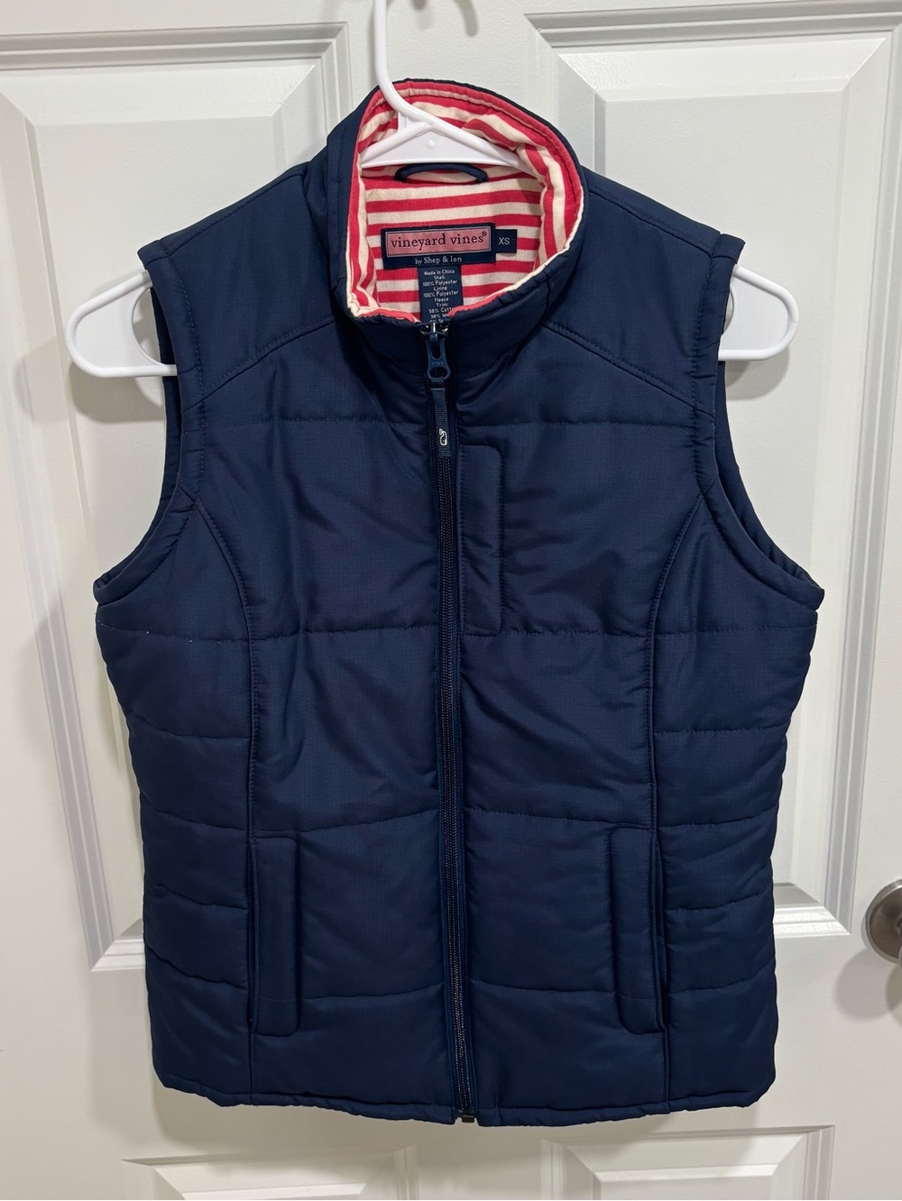 Vineyard Vines Navy Blue Striped Puffer Full Zip Vest Womens U.S. XS